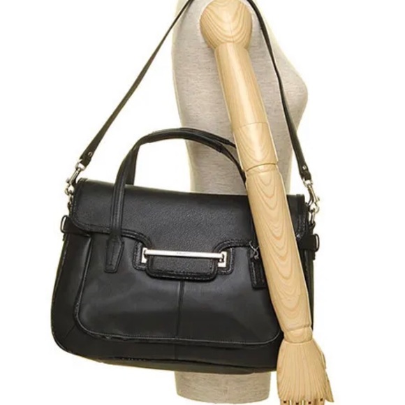 Coach Taylor Leather Marin Flap Satchel Work Bag Black Contrast Trim NWT - Picture 3 of 16